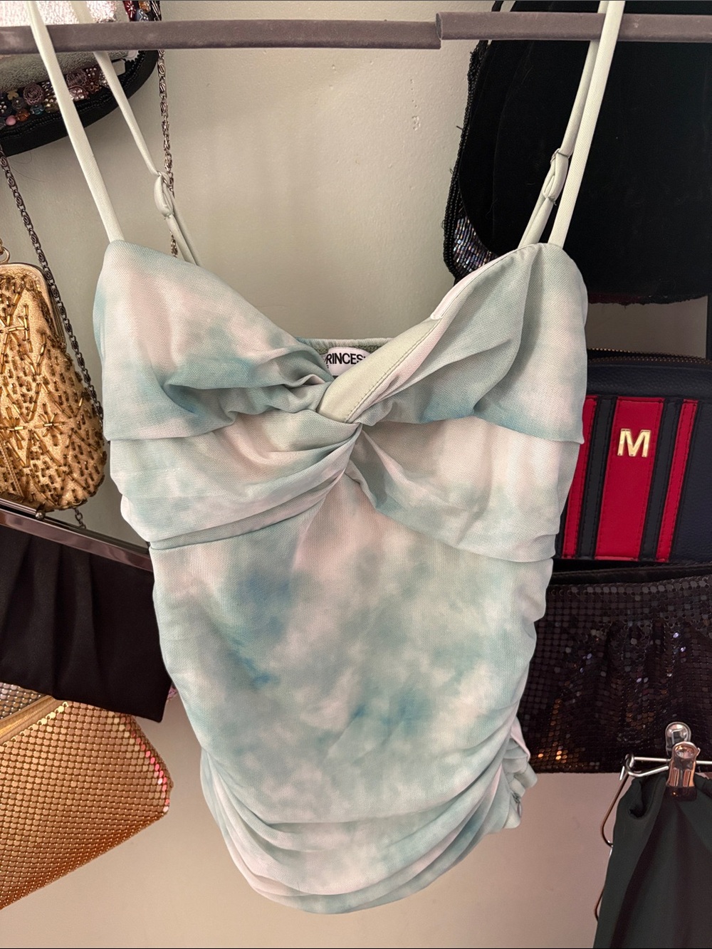 Princess Polly Pastel Mint & Blush Twist-Front Mini Dress